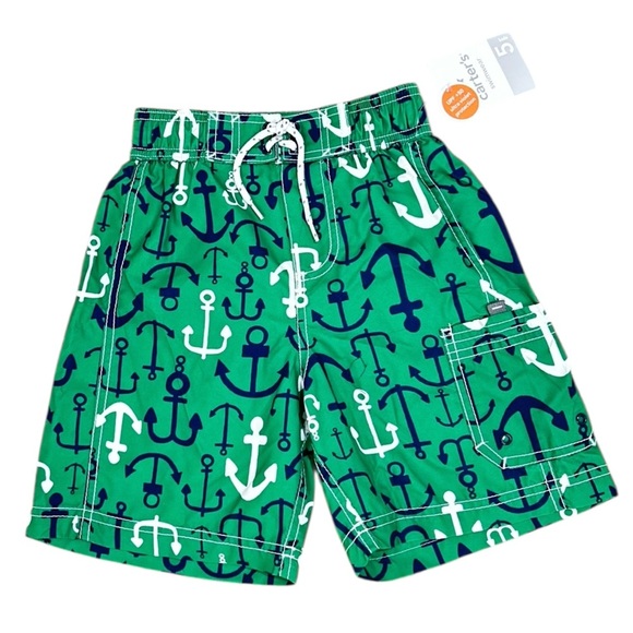 Carter's Other - NWT Carter's green with white/navy anchor print Swim Shorts UPF 50 size 5(boys)